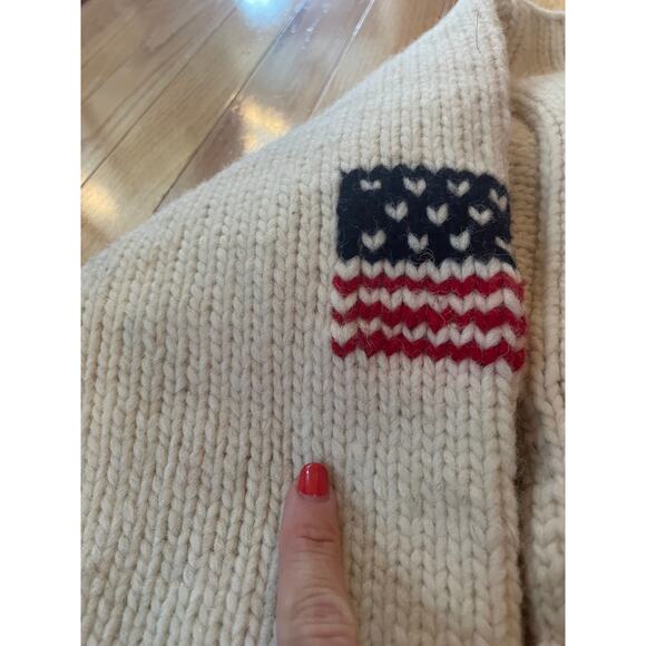 Vintage Hand Knit World of Wool Vintage American Flag sweater w/ zip RARE HEAVY - Picture 4 of 6